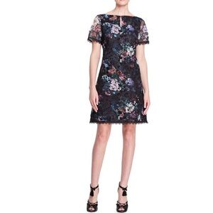 NEW Marchesa Notte Floral print lace short sleeve dress 6